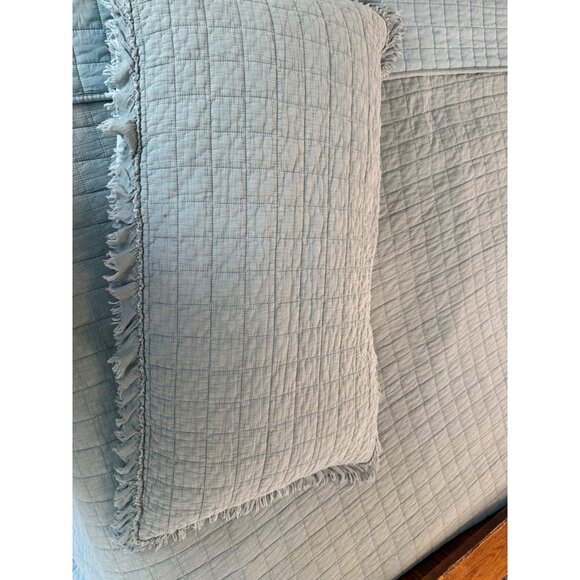 Shabby Chic King Size Quilted Comforter Set 2 Pillow Shams Frayed Edges Cotton - Picture 10 of 16